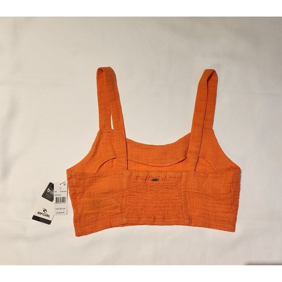 RIP CURL Orange Cropped Sleeveless Wide‎ Strap Square Neck Tank Top Size L - Picture 2 of 7